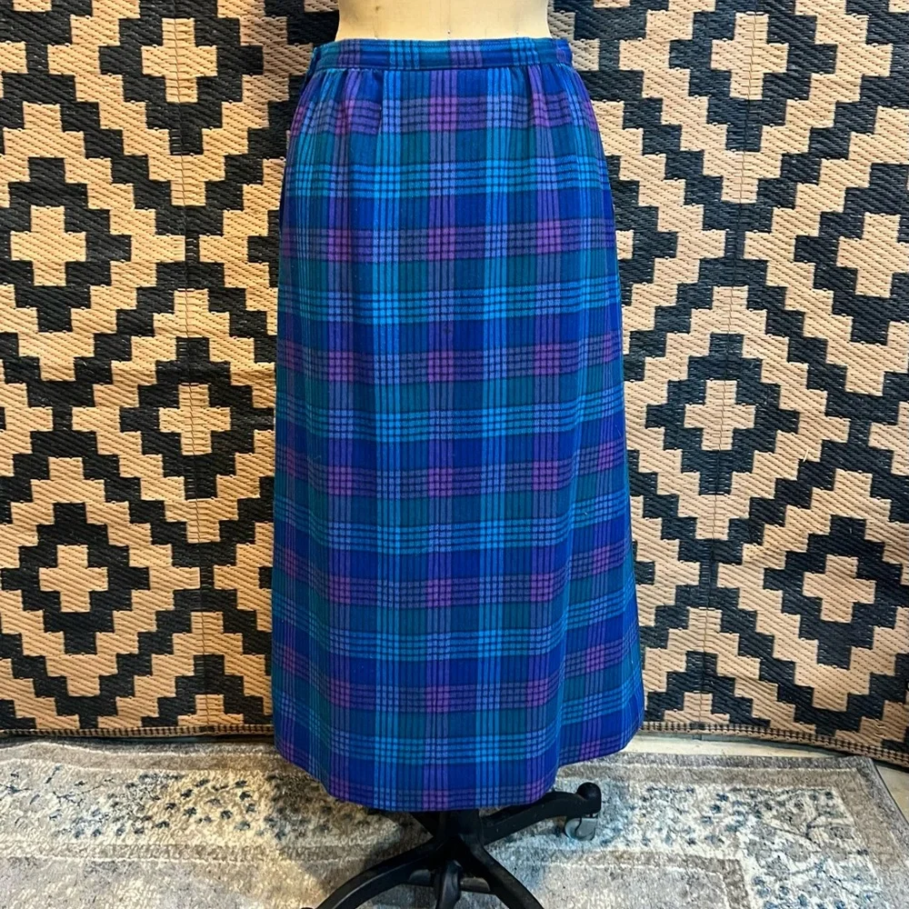 VINTAGE Pendleton‎ 70a 80s tartan plaid pleated wool midi skirt dark academia